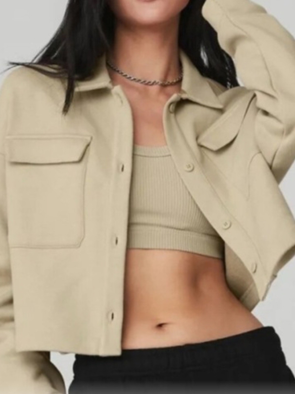 ALO Renowned Cropped Button Up Sweatshirt Size L